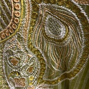 Embroidered Green and Gold Paisley Fabric